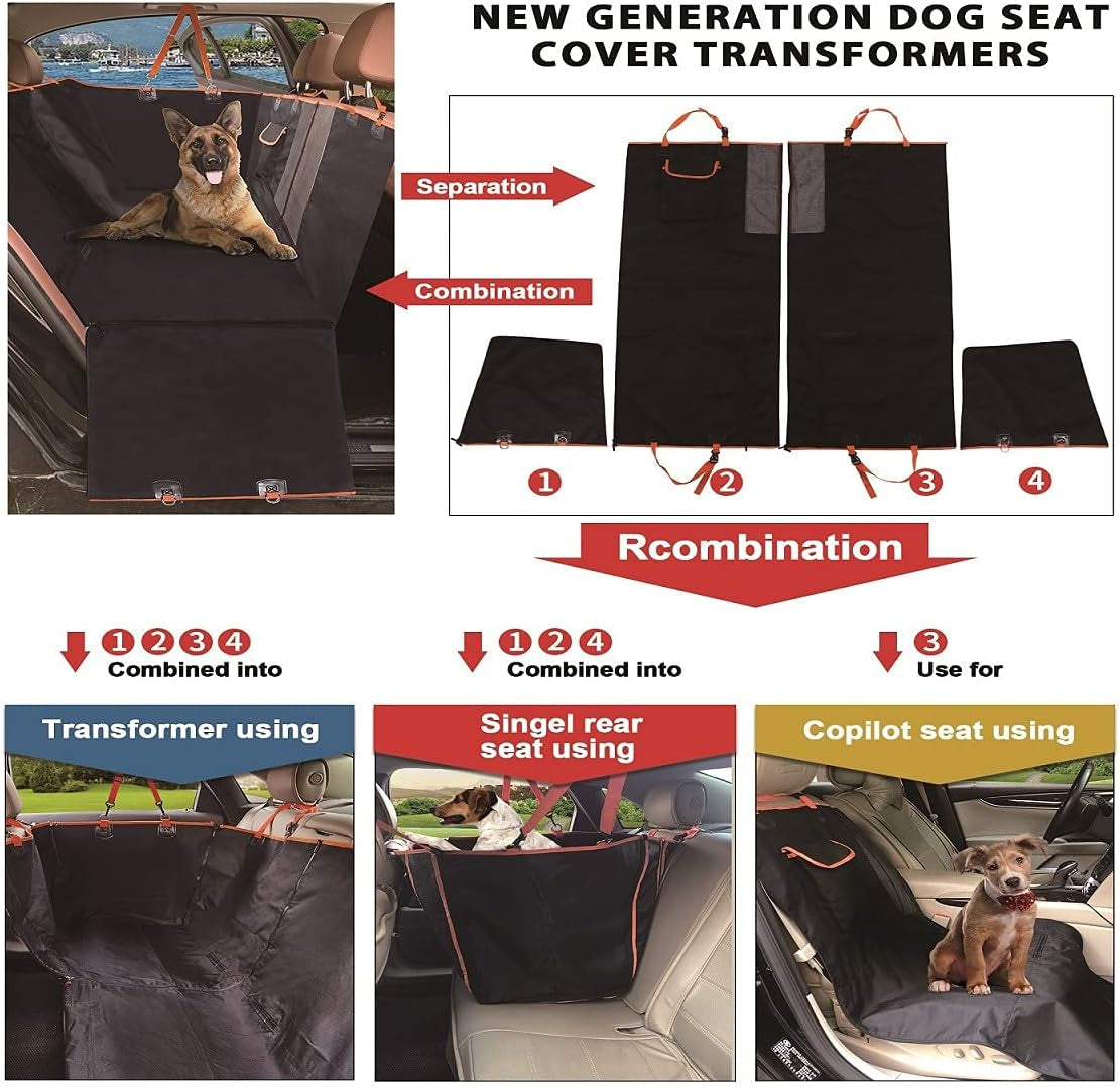 Upgraded 4-In-1 Dog Car Seat Cover Pet Seat Covers for Back Seat, Scratch Proof & Nonslip Backing & Hammock, 900D Heavy Duty Dog Seat Protector for Cars, Trucks and Suvs (Black)