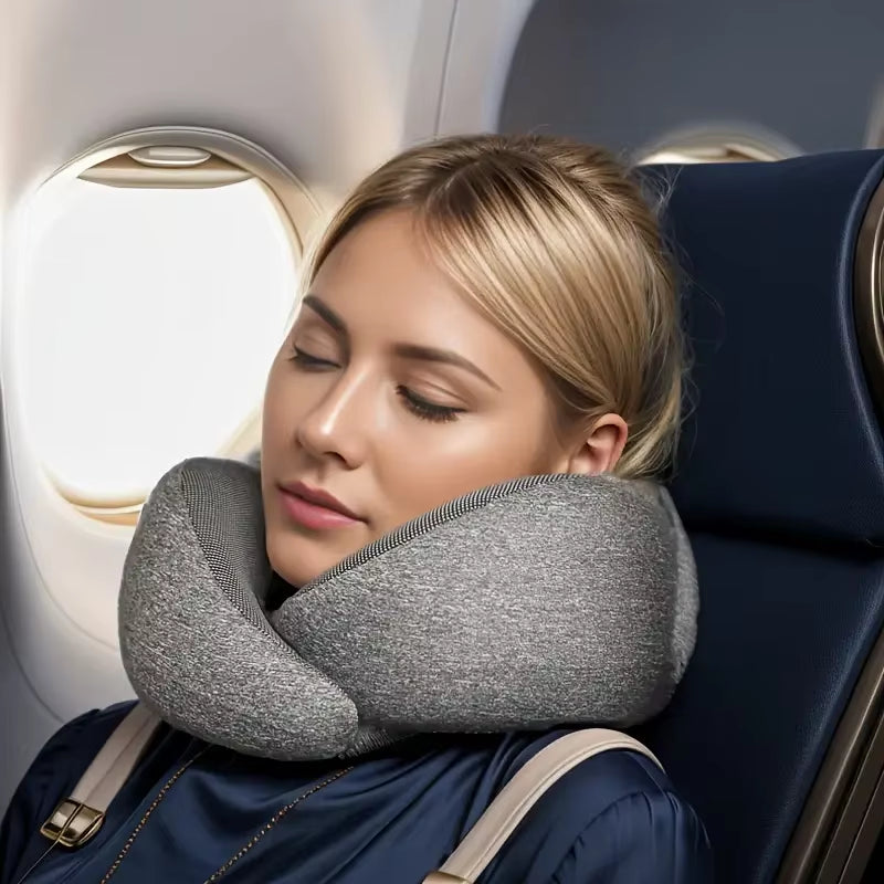U-Shaped Travel Pillow, Snail Style, Portable with Adjustable Neck Support, Machine Washable, Knit Polypropylene Cover