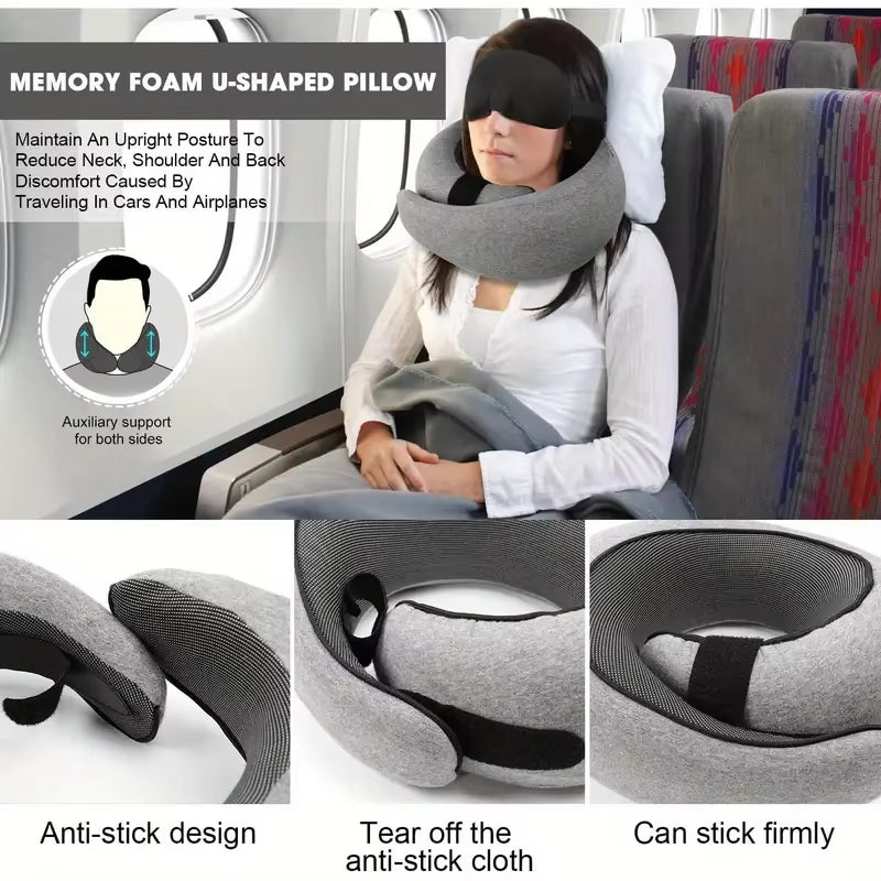 U-Shaped Travel Pillow, Snail Style, Portable with Adjustable Neck Support, Machine Washable, Knit Polypropylene Cover
