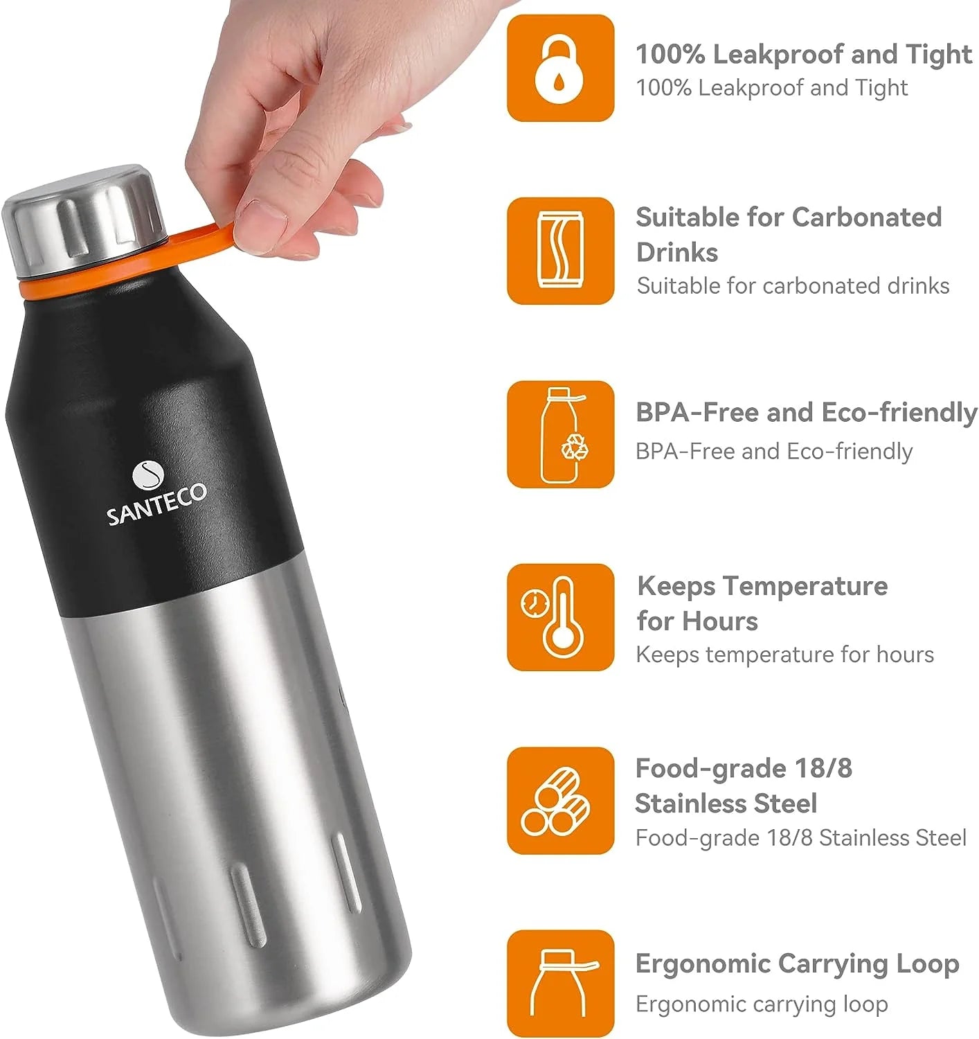 Stainless Steel Kola Water Bottle 17 Fl Oz, Black