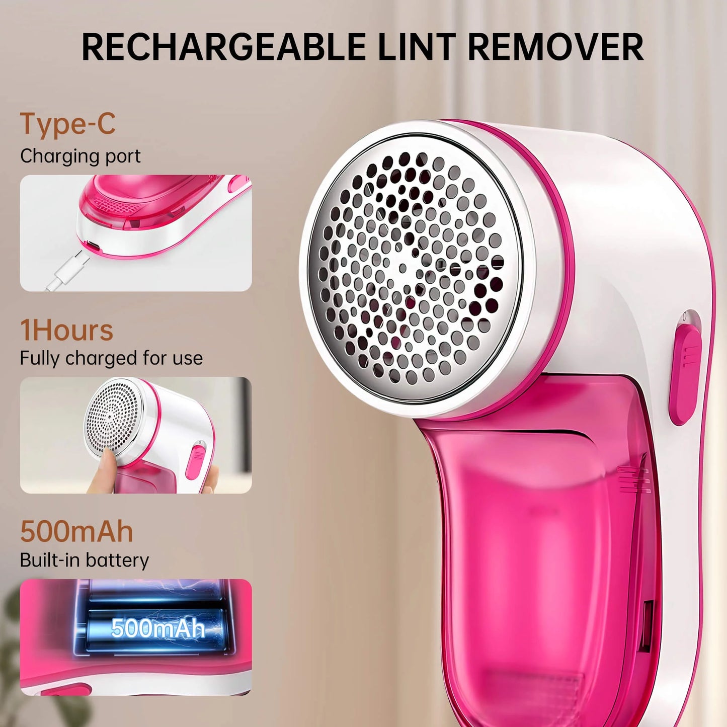 Cordless Fabric Shaver, Rechargeable , Electric Lint Shaver Sweater Defuzzer with 2 Replaceable Stainless Steel Blades, Remove Clothes Fuzz, Pills, Bobbles