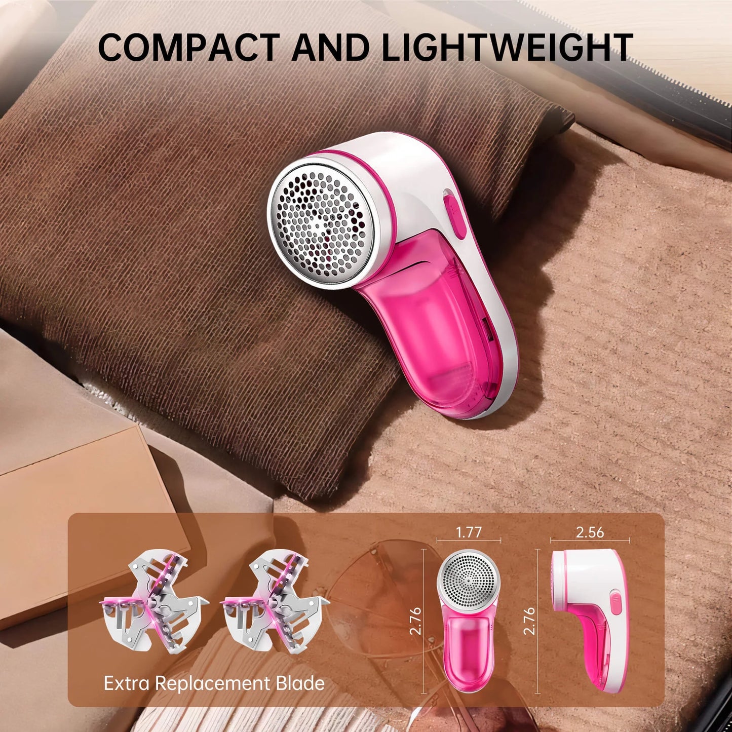 Cordless Fabric Shaver, Rechargeable , Electric Lint Shaver Sweater Defuzzer with 2 Replaceable Stainless Steel Blades, Remove Clothes Fuzz, Pills, Bobbles