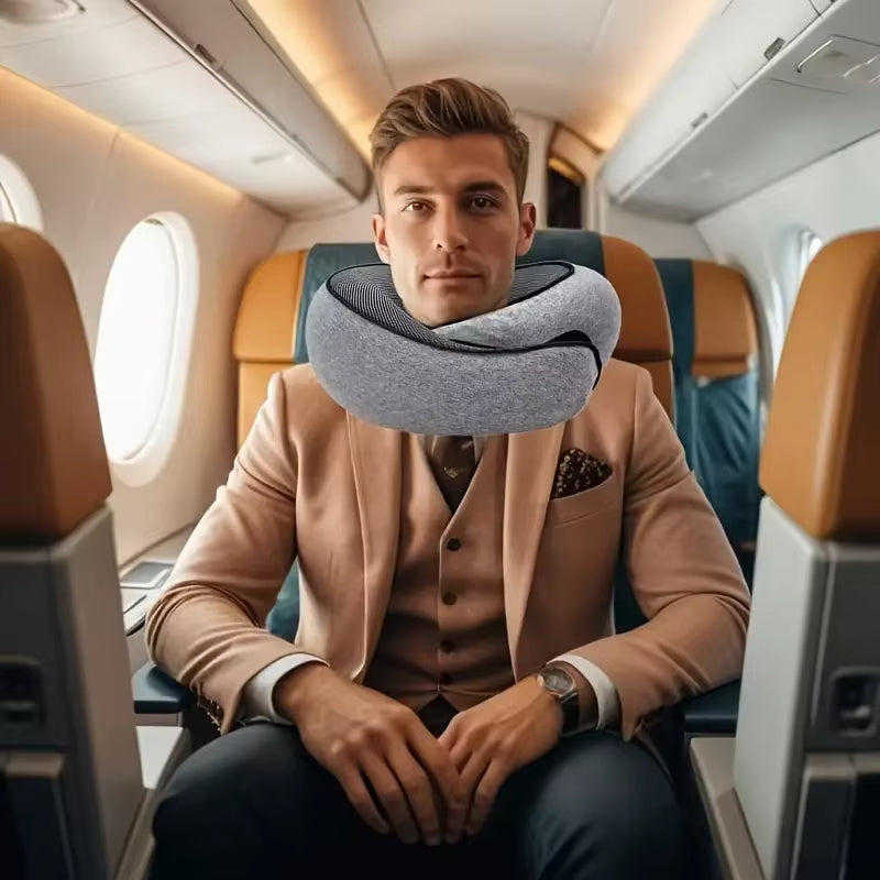 U-Shaped Travel Pillow, Snail Style, Portable with Adjustable Neck Support, Machine Washable, Knit Polypropylene Cover