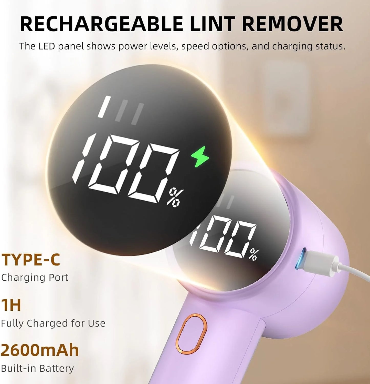 Fabric Shaver, Lint Remover Rechargeable, Electric Portable Sweater Defuzzer with 3 Speeds to Remove Pilling for Clothes, Furniture, Sweater, Couch, Blanket